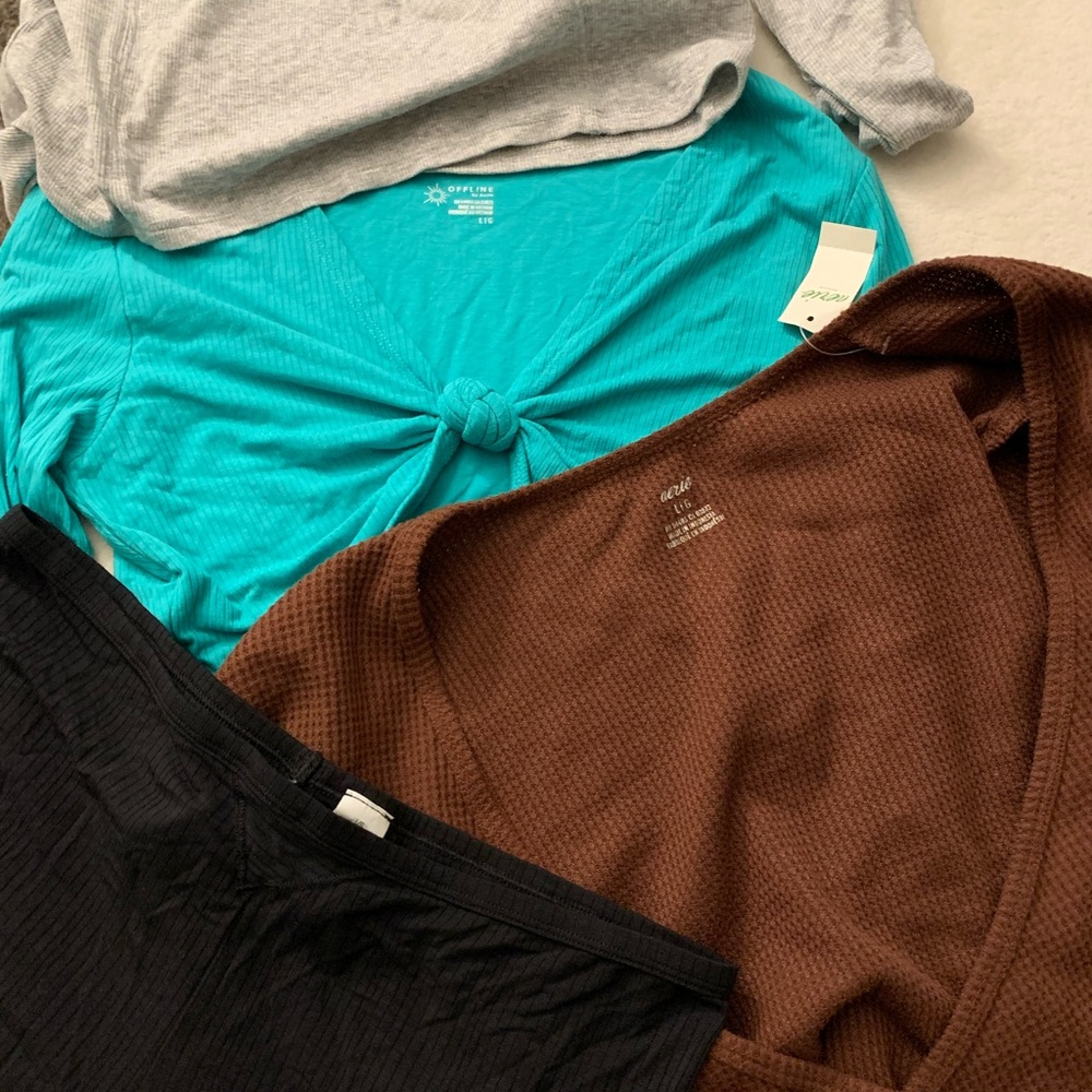 Aerie Women's Tops in Teal, Brown, Black, and Gray